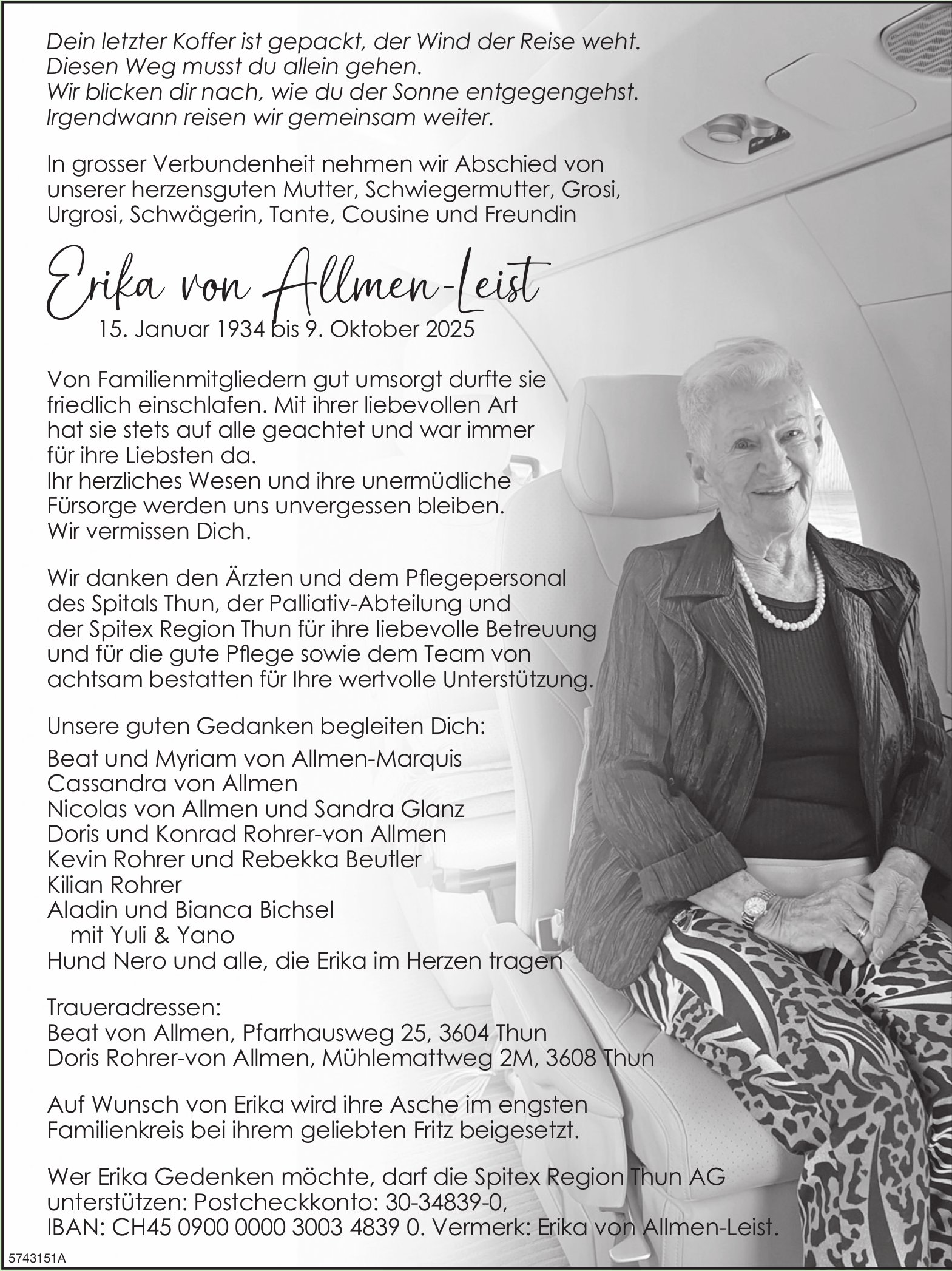 Von Allmen-Leist Erika, Oktober 2025 / TA