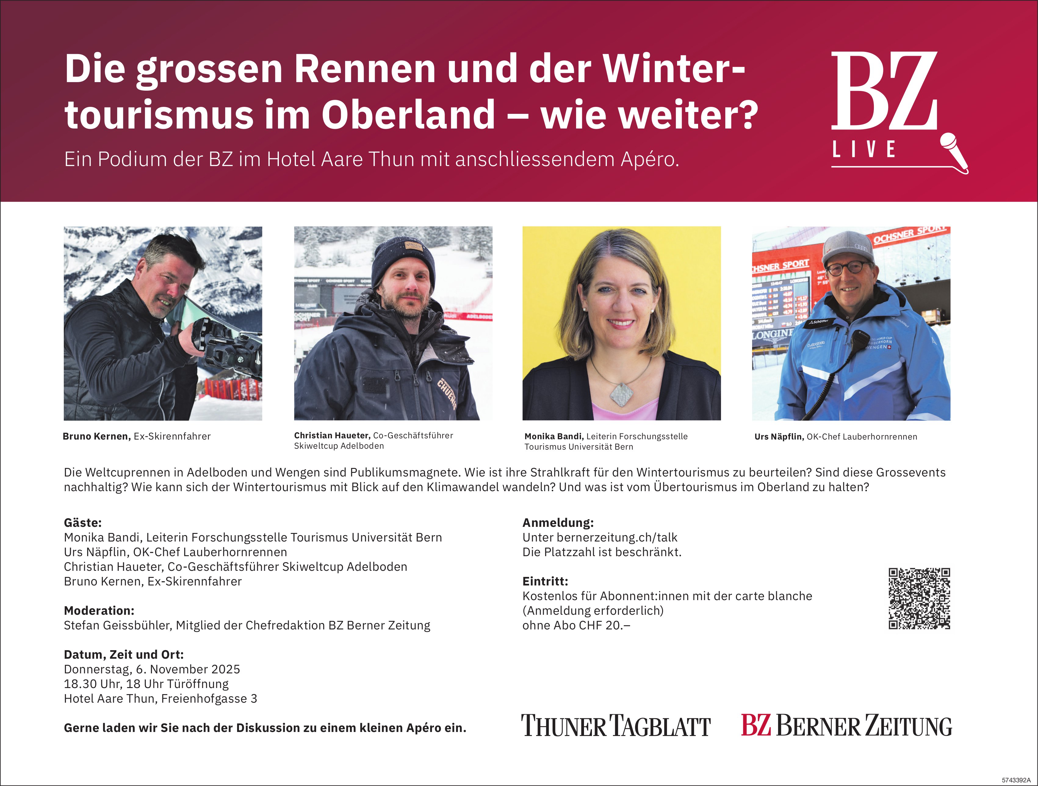 Podium der BZ Die grossen Rennen und Wintertourismus, 6. November, Hotel Aare, Thun