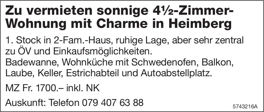 4.5-Zimmer-Wohnung, Heimberg, zu vermieten