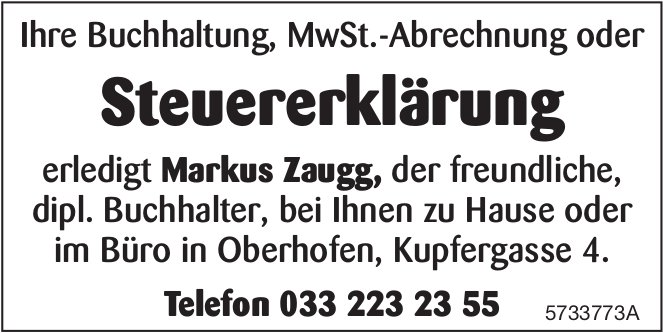 Markus Zaugg, Oberhofen - Steuererklärung