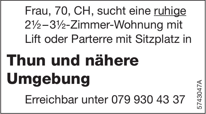 2.5- bis 3.5-Zimmer-Wohnung, Thun und nähere Umgebung, zu mieten gesucht
