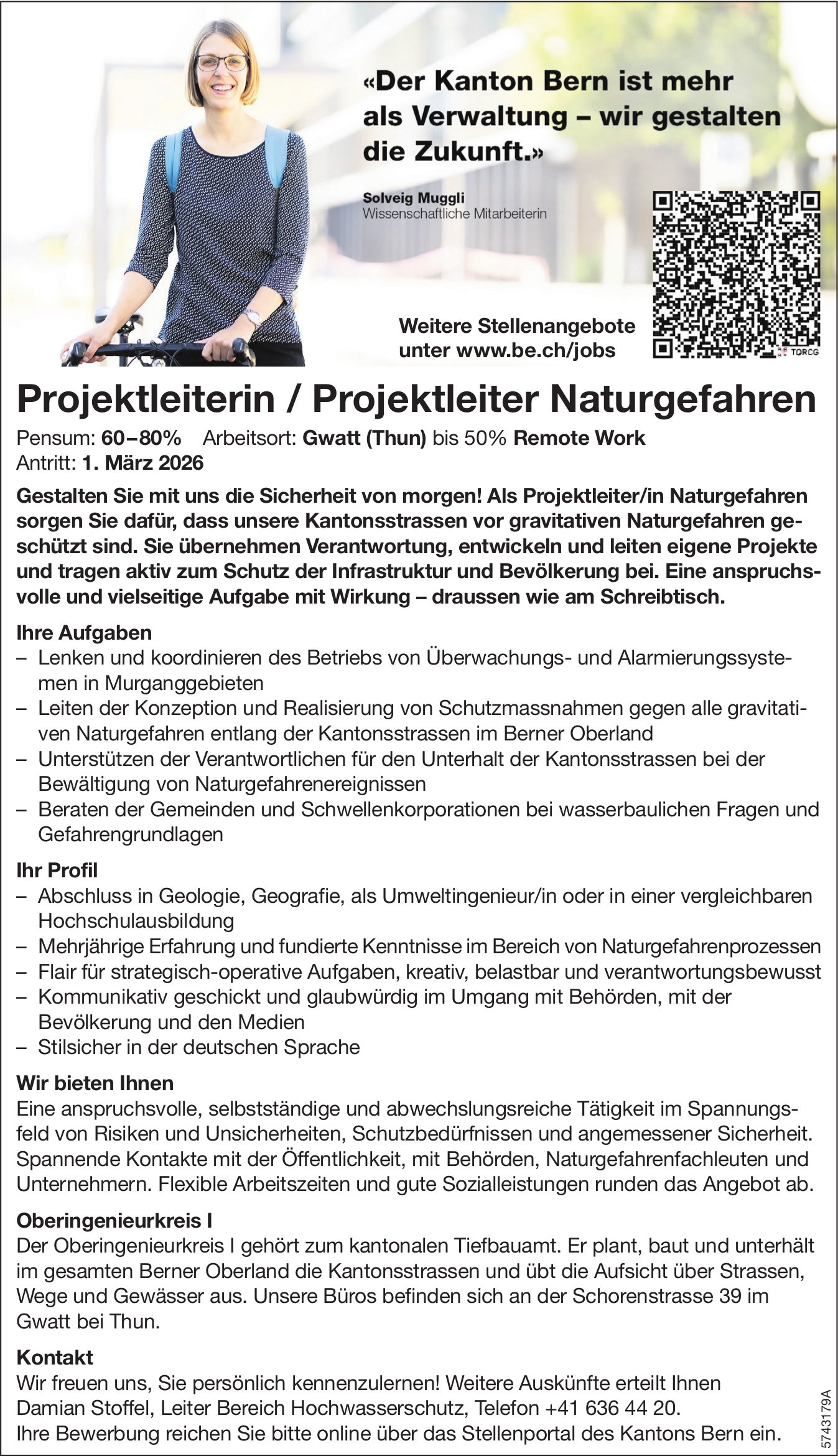 Projektleiterin / Projektleiter Naturgefahren 60-80%, Kanton Bern, Gwatt, gesucht