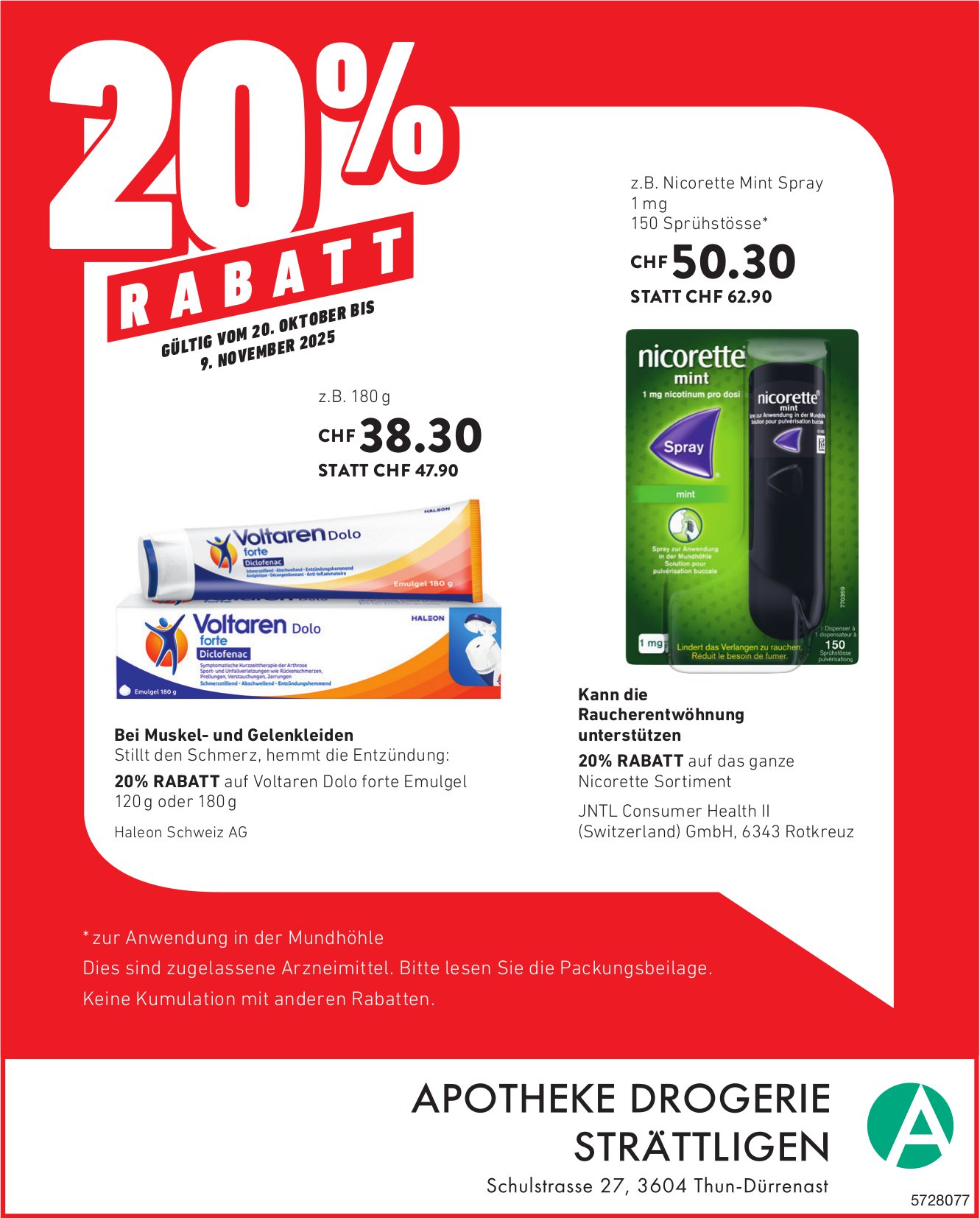 Apotheke Drogerie Strättligen, Thun-Dürrenast - 20% Rabatt