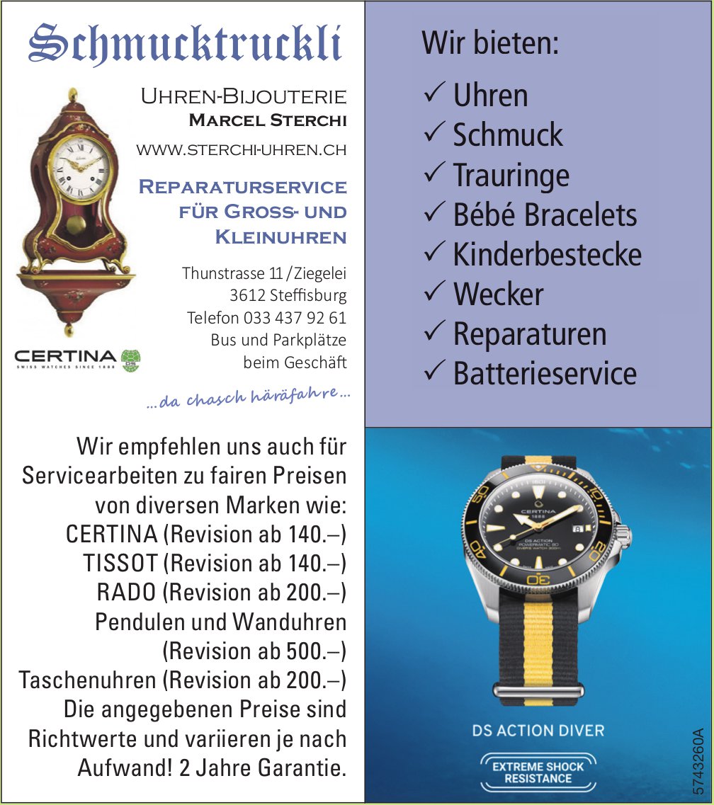 Schmucktruckli, Steffisburg - Reparaturservice für Gross- und Kleinuhren