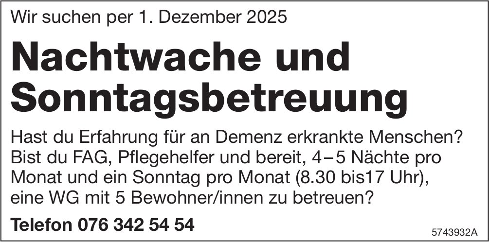 FAG, Pflegehelfer, WG mit 5 Bewohner/innen, gesucht