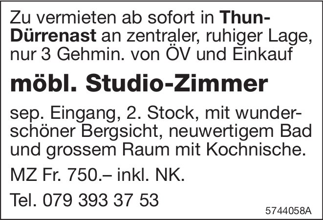 Studio-Zimmer, Thun, zu vermieten