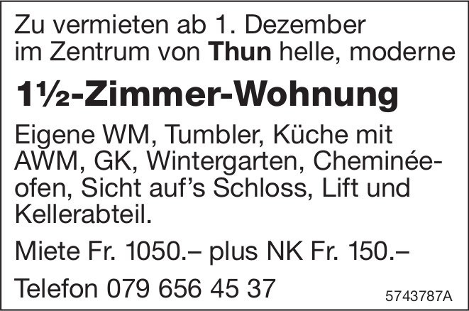1.5-Zimmer-Wohnung, Thun, zu vermieten