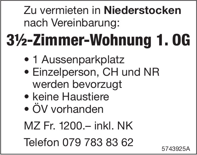 3.5-Zimmer-Wohnung, Niederstocken, zu vermieten
