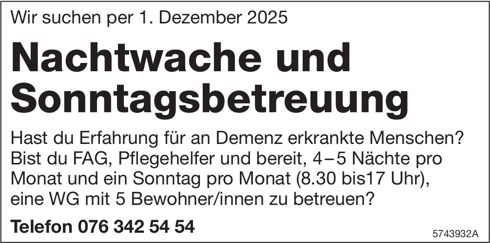 FAG, Pflegehelfer, WG mit 5 Bewohner/innen, gesucht