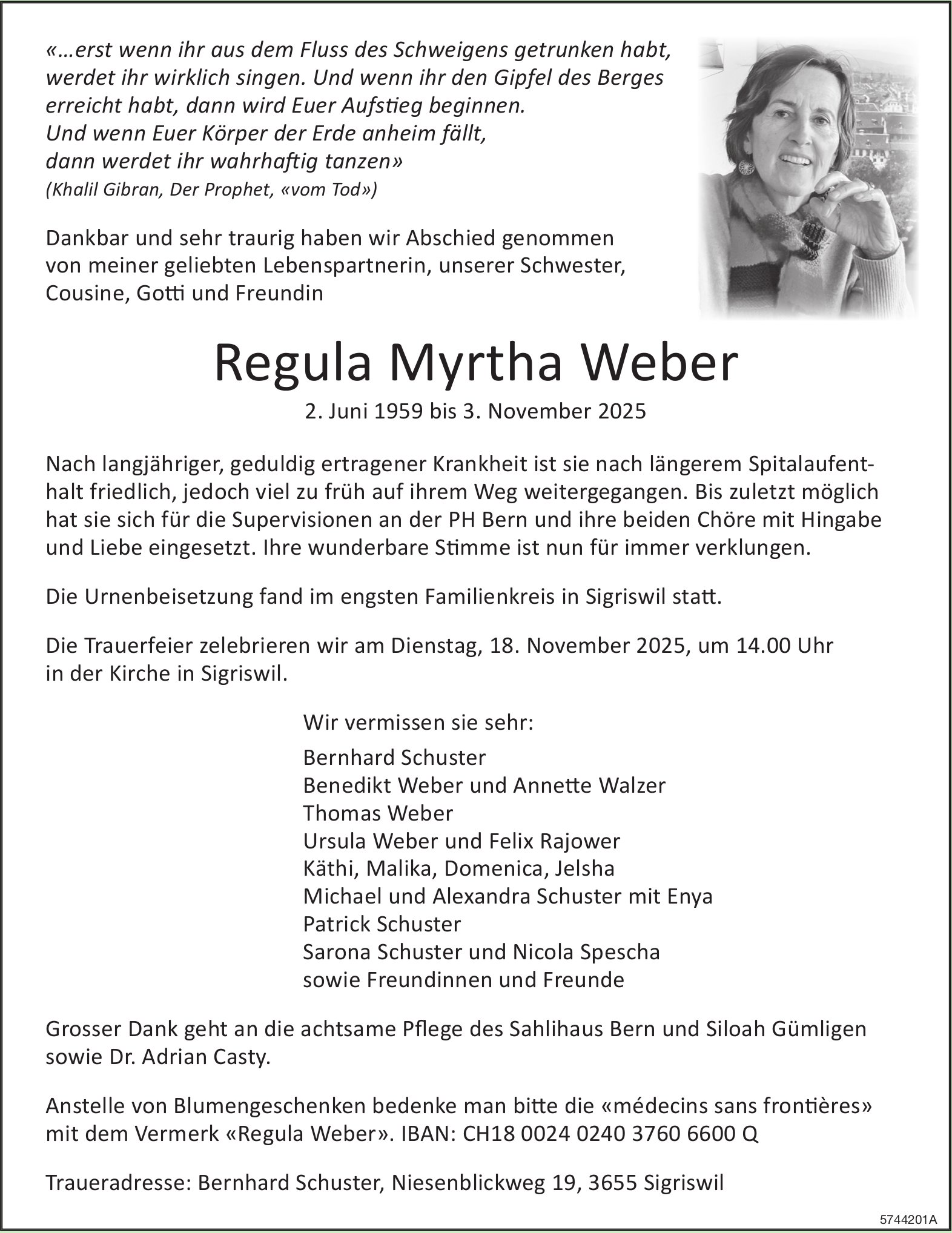 Weber Regula Myrtha, November 2025 / TA