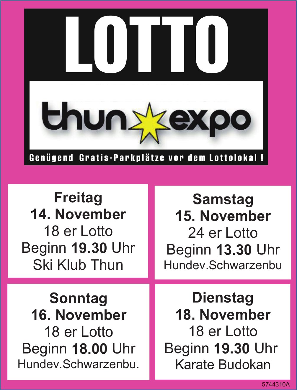 Lotto, 14. bis 18. November, Thun Expo