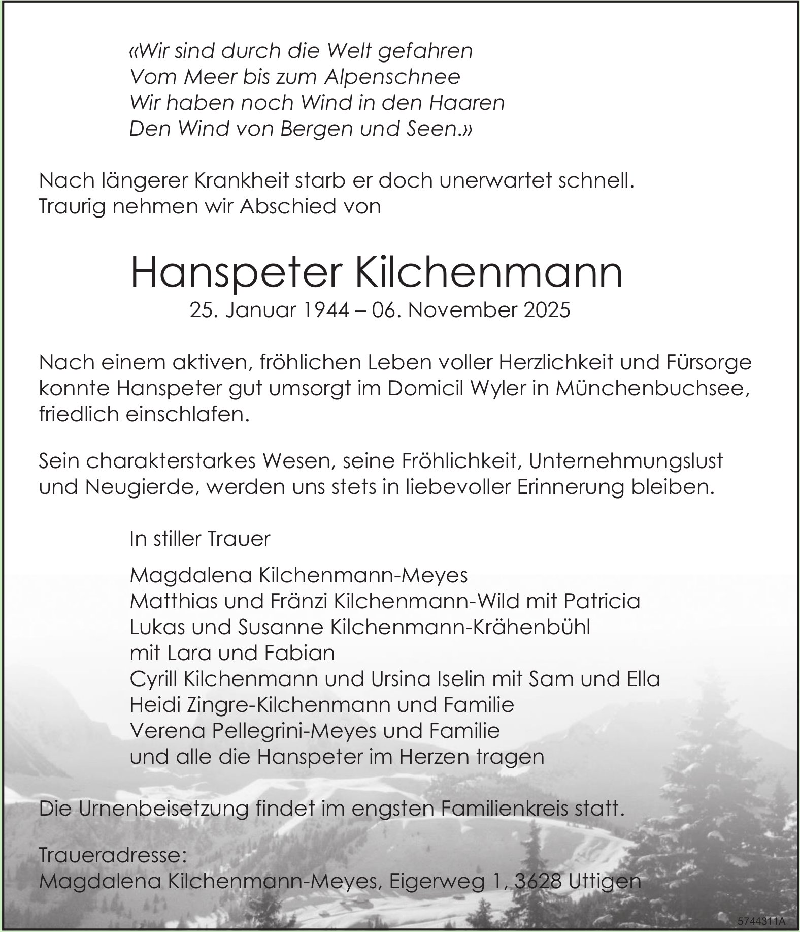 Kilchenmann Hanspeter, November 2025 / TA