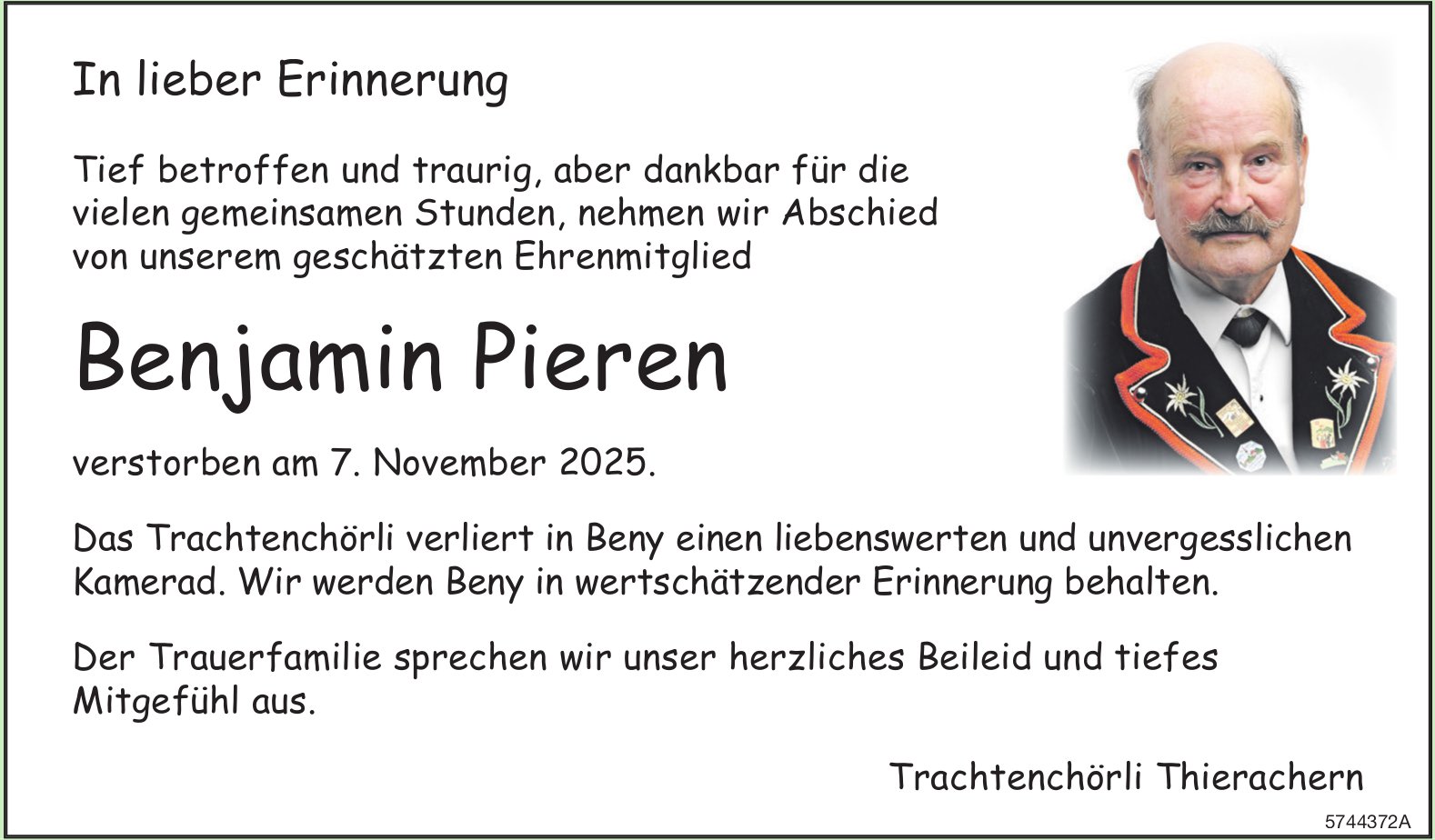 Pieren Benjamin, November 2025 / TA