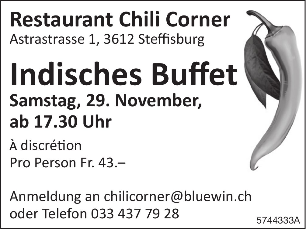 Indisches Buffet, 29. November, Restaurant Chili Corner, Steffisburg