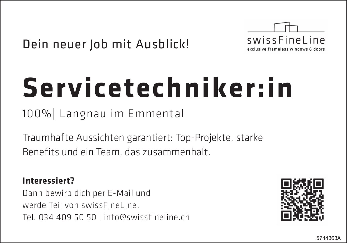 Servicetechniker:in, SwissFineLine, Langnau, gesucht