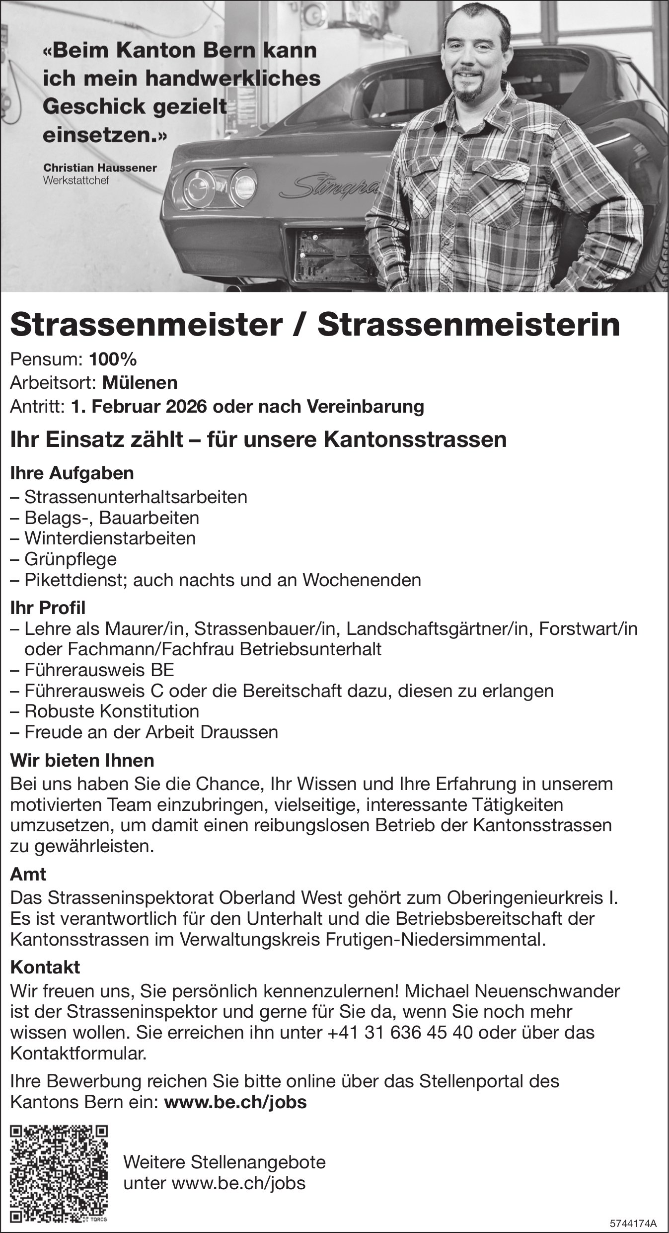 Strassenmeister / Strassenmeisterin, Kanton, Mülenen, gesucht
