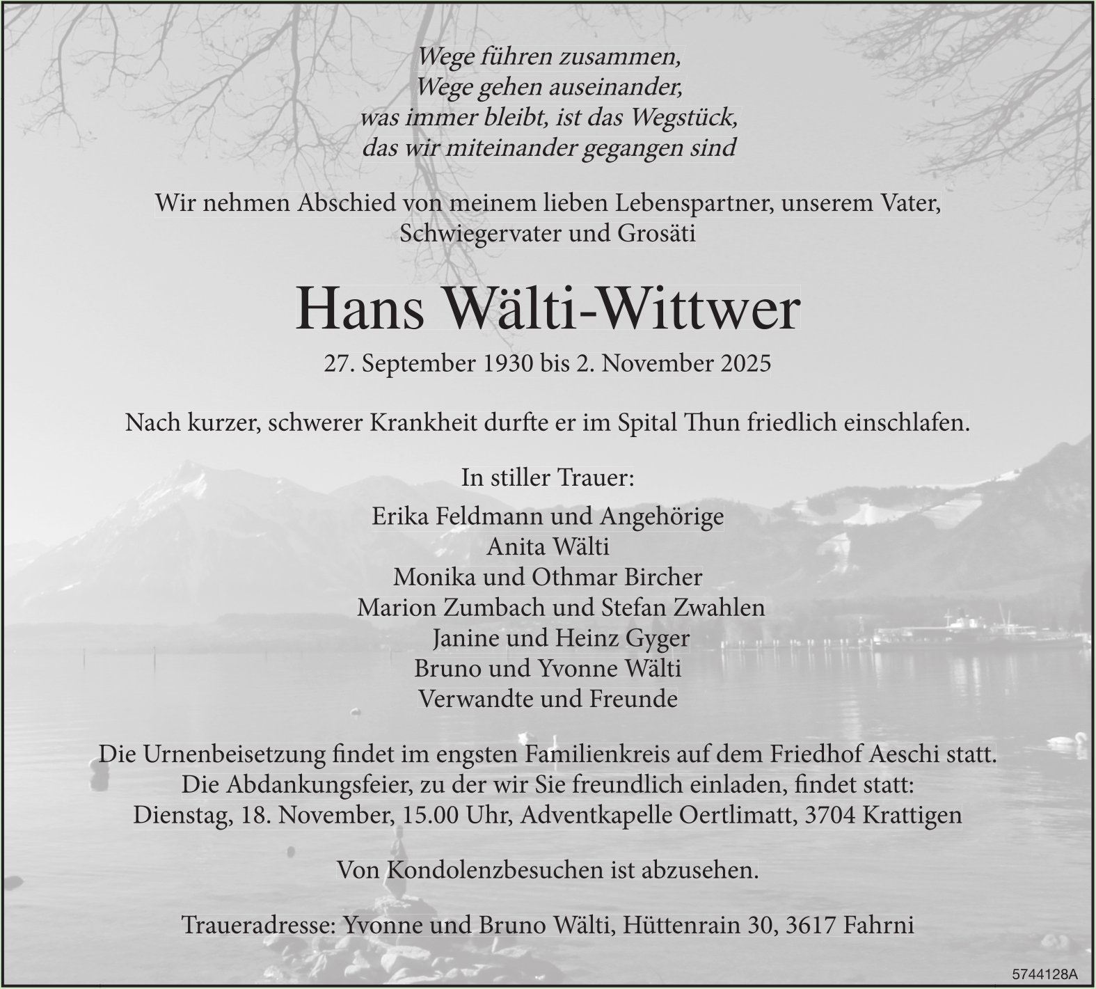 Wälti-Wittwer Hans, November 2025 / TA