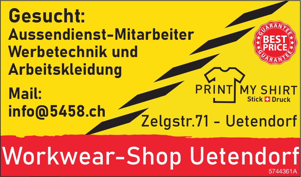 Aussendienst-Mitarbeiter, Werbetechnik und Arbeitskleidung, Workwear-Shop, Uetendorf,  gesucht