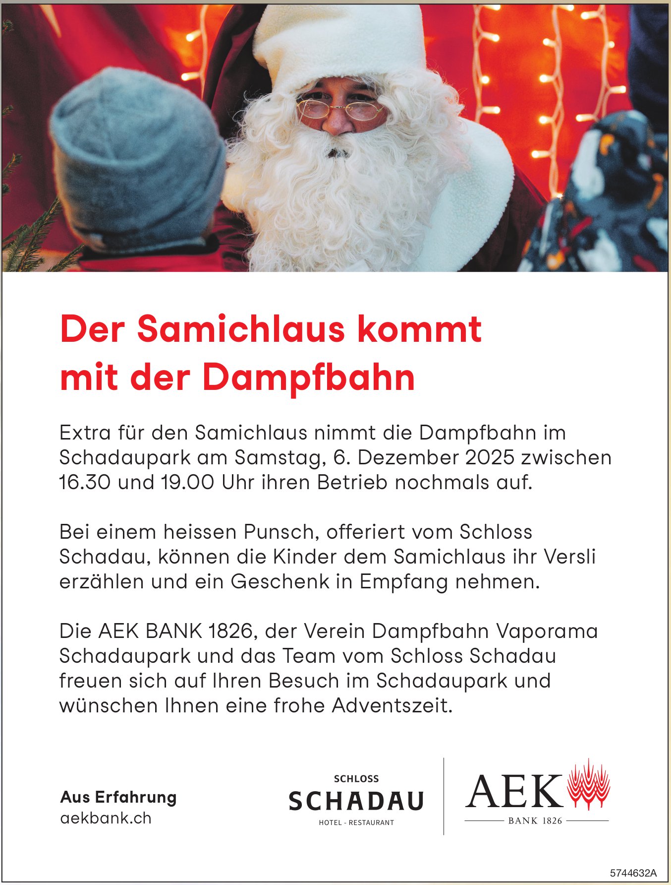 Der Samichlaus kommt mit der Dampfbahn, 6. Dezember, Schadaupark, Thun
