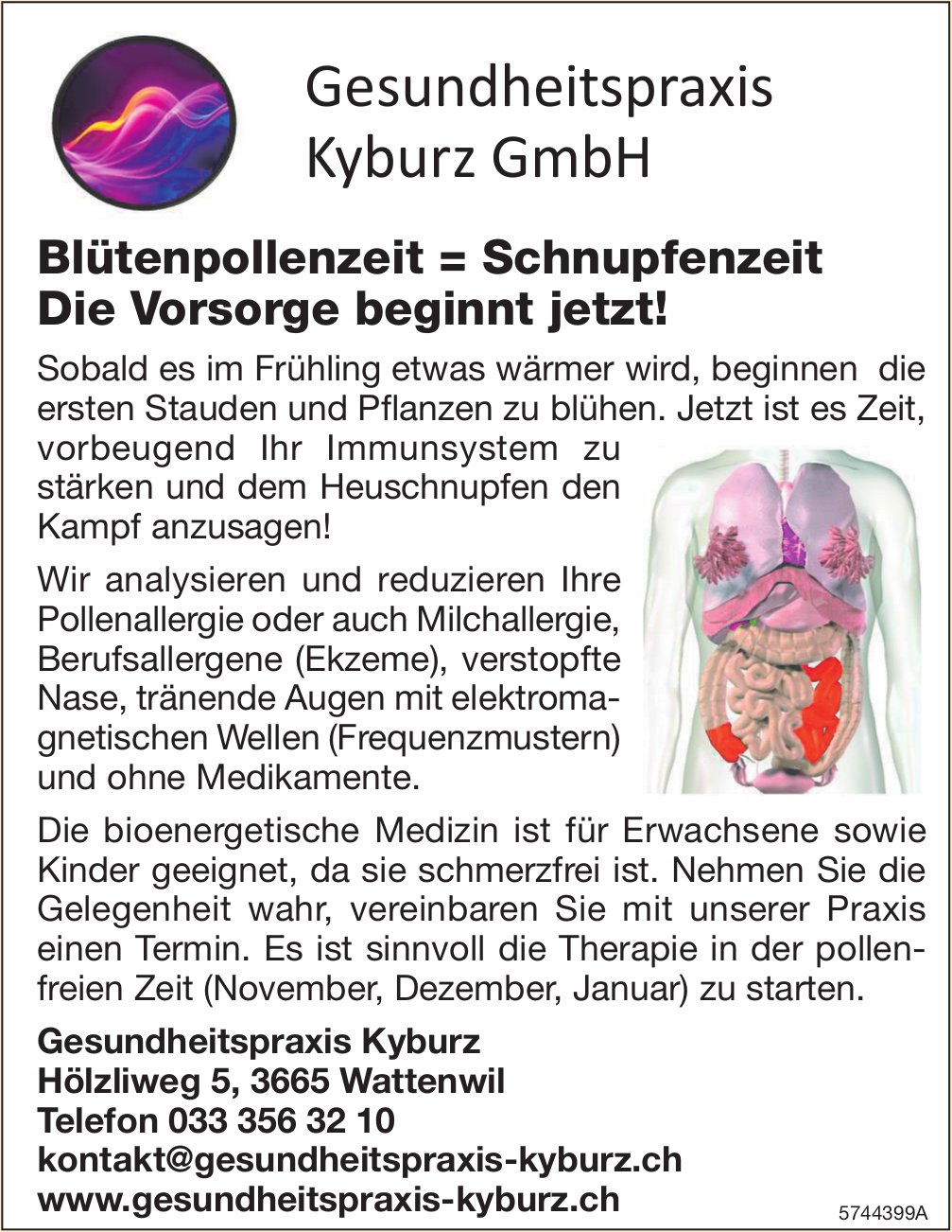 Gesundheitspraxis Kyburz GmbH, Wattenwil - Blütenpollenzeit = Schnupfenzeit; Die Vorsorge beginnt jetzt!