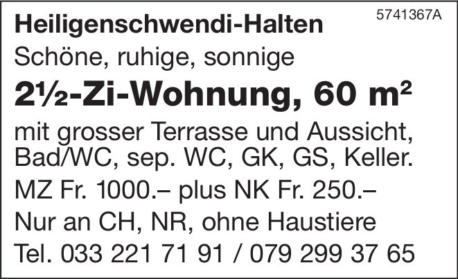 2.5-Zi-Wohnung, Heiligenschwendi-Halten, zu vermieten