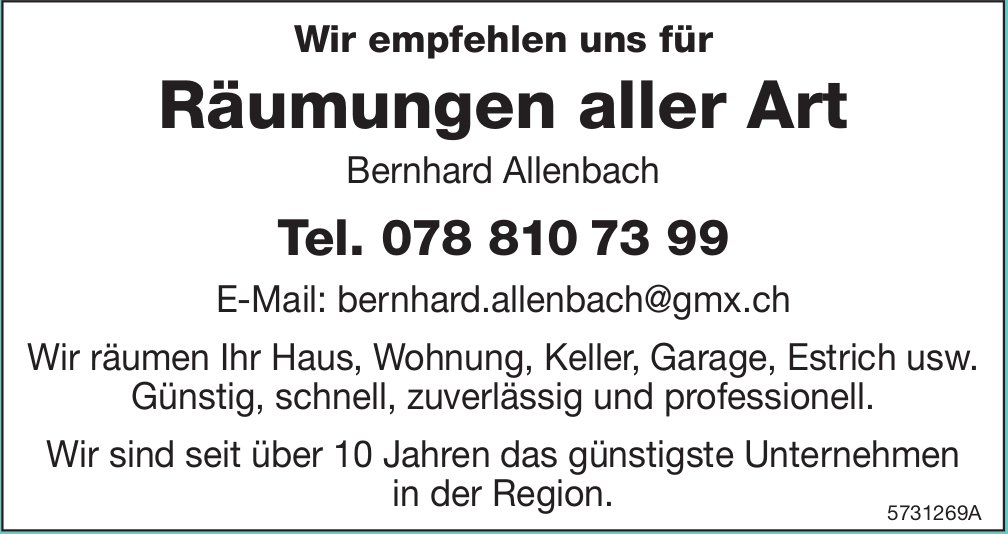 Bernhard Allenbach - Wir empfehlen uns für Räumungen aller Art