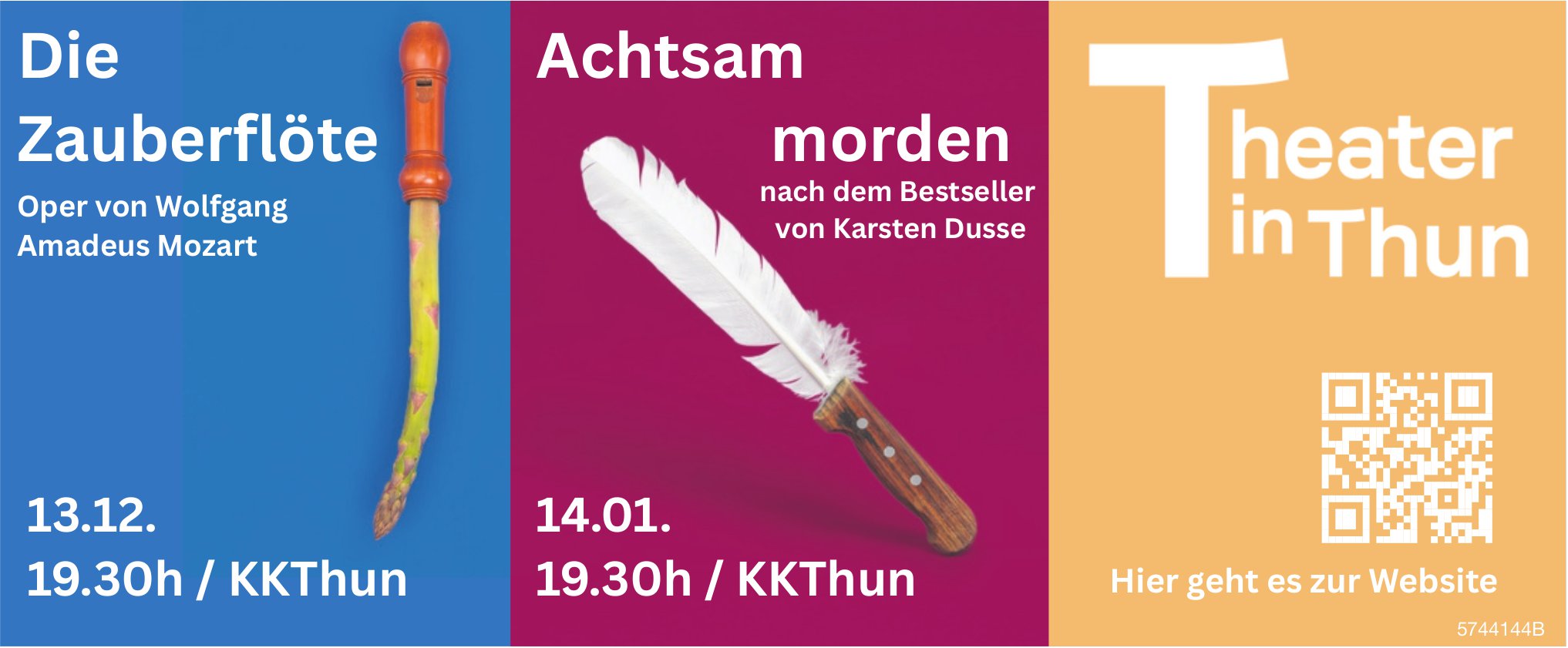 Die Zauberflöte und Achtsam morden, 13. Dezember und 14. Januar, KKThun