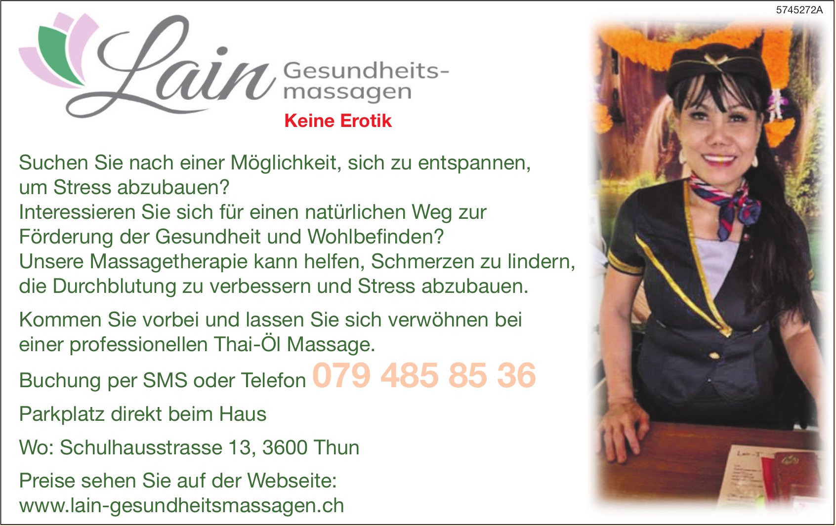 Lain Gesundheitsmassagen, Thun - Thai-Öl Massage.
