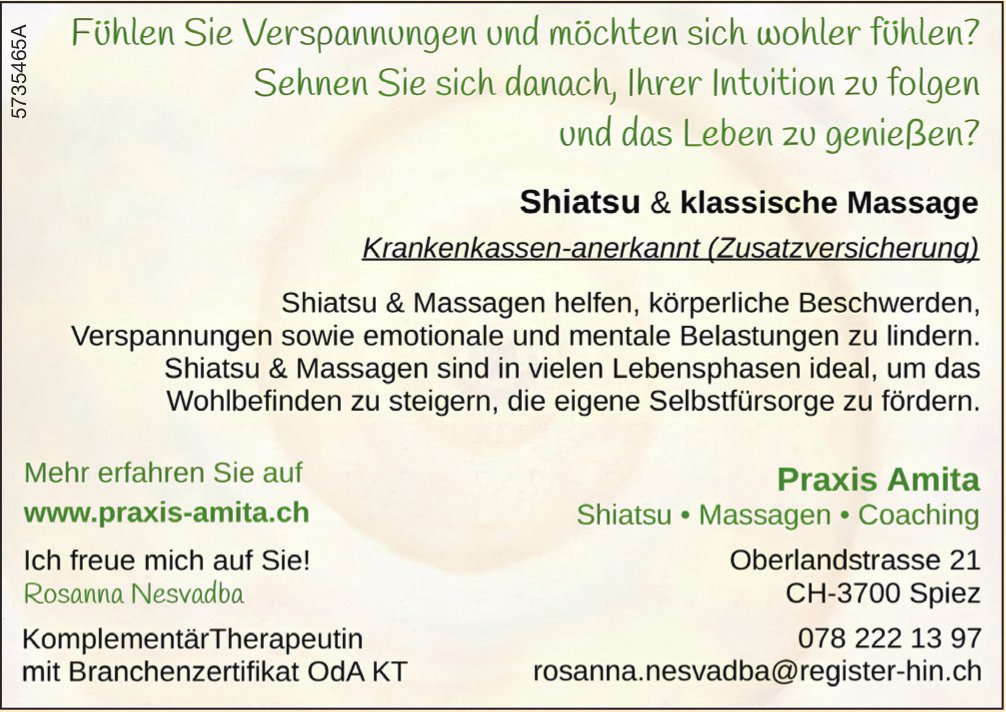 Praxis Amita, Spiez - Shiatsu & klassische Massage