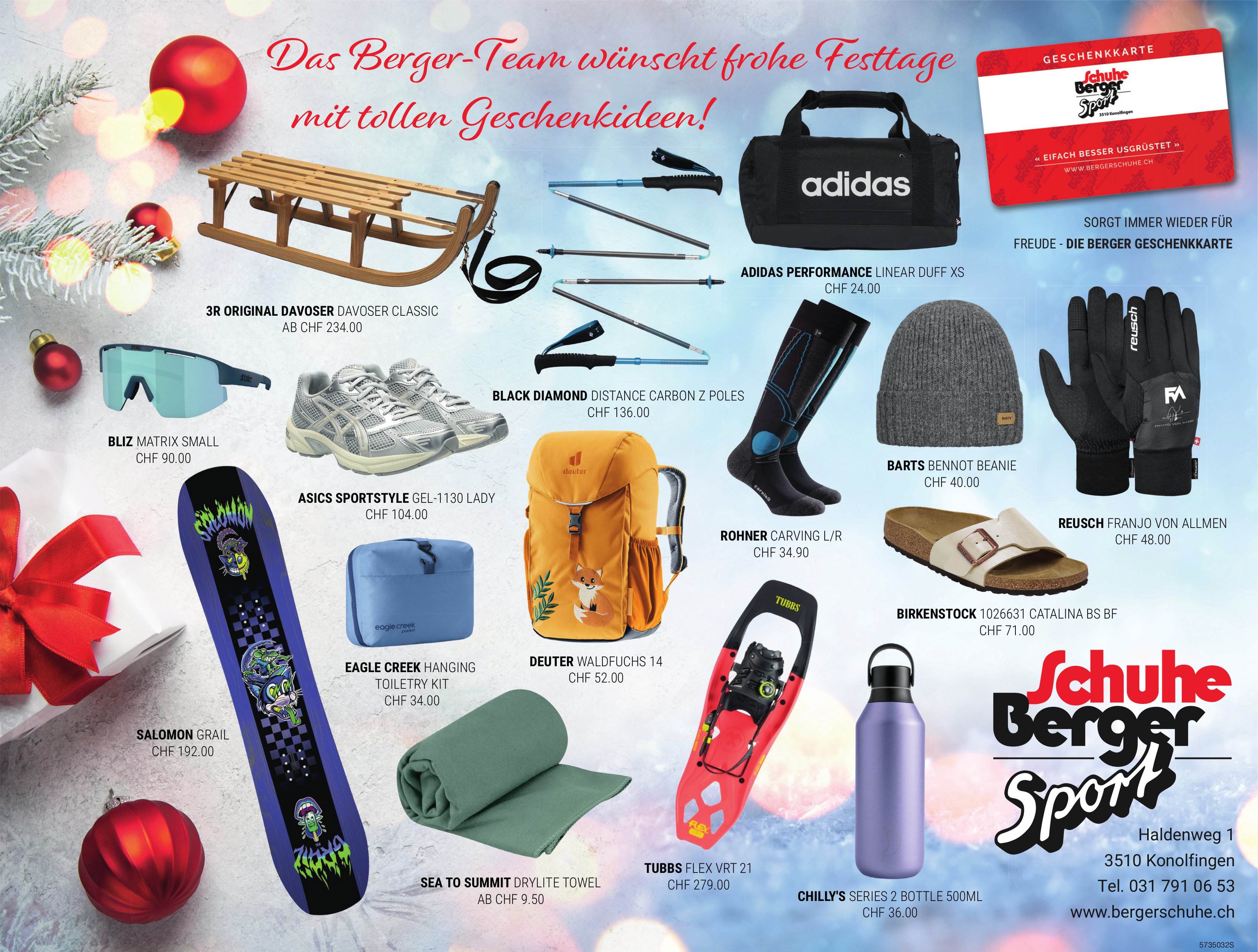 Bergerschuhe Sport, Konolfingen - Das Berger-Team wünscht frohe Festtage mit tollen Geschenkideen