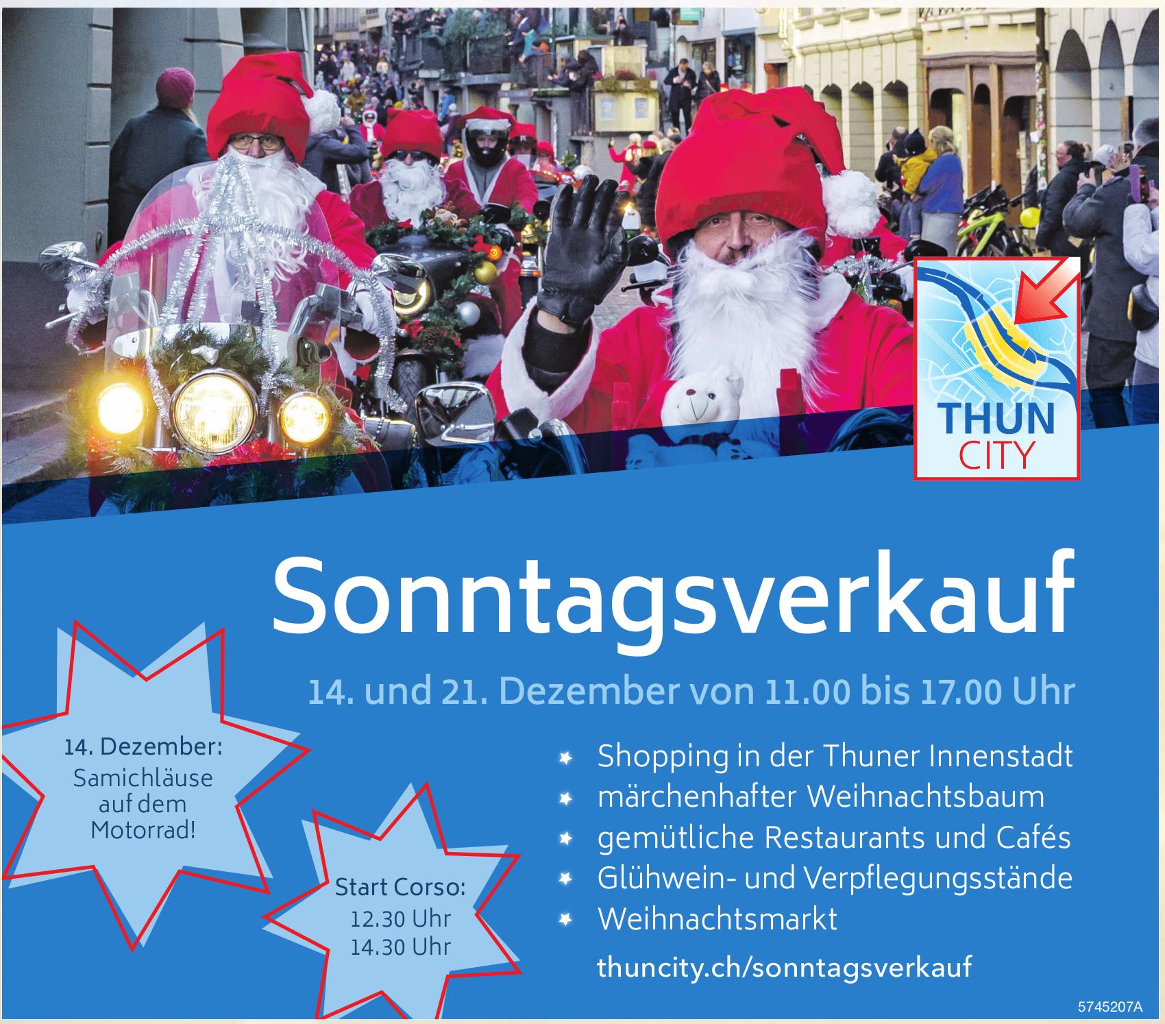 Sonntagsverkauf, 14. - 21. Dezember, Thun