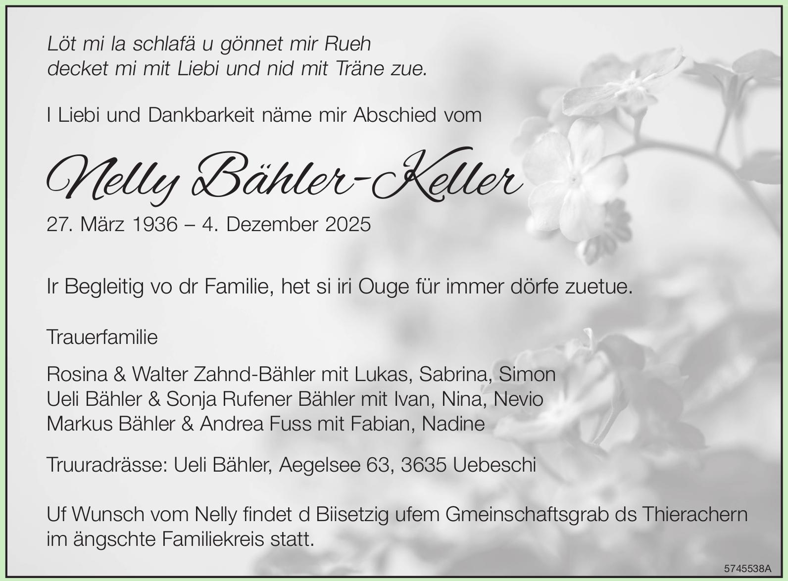 Bähler-Keller Nelly, Dezember 2025 / TA