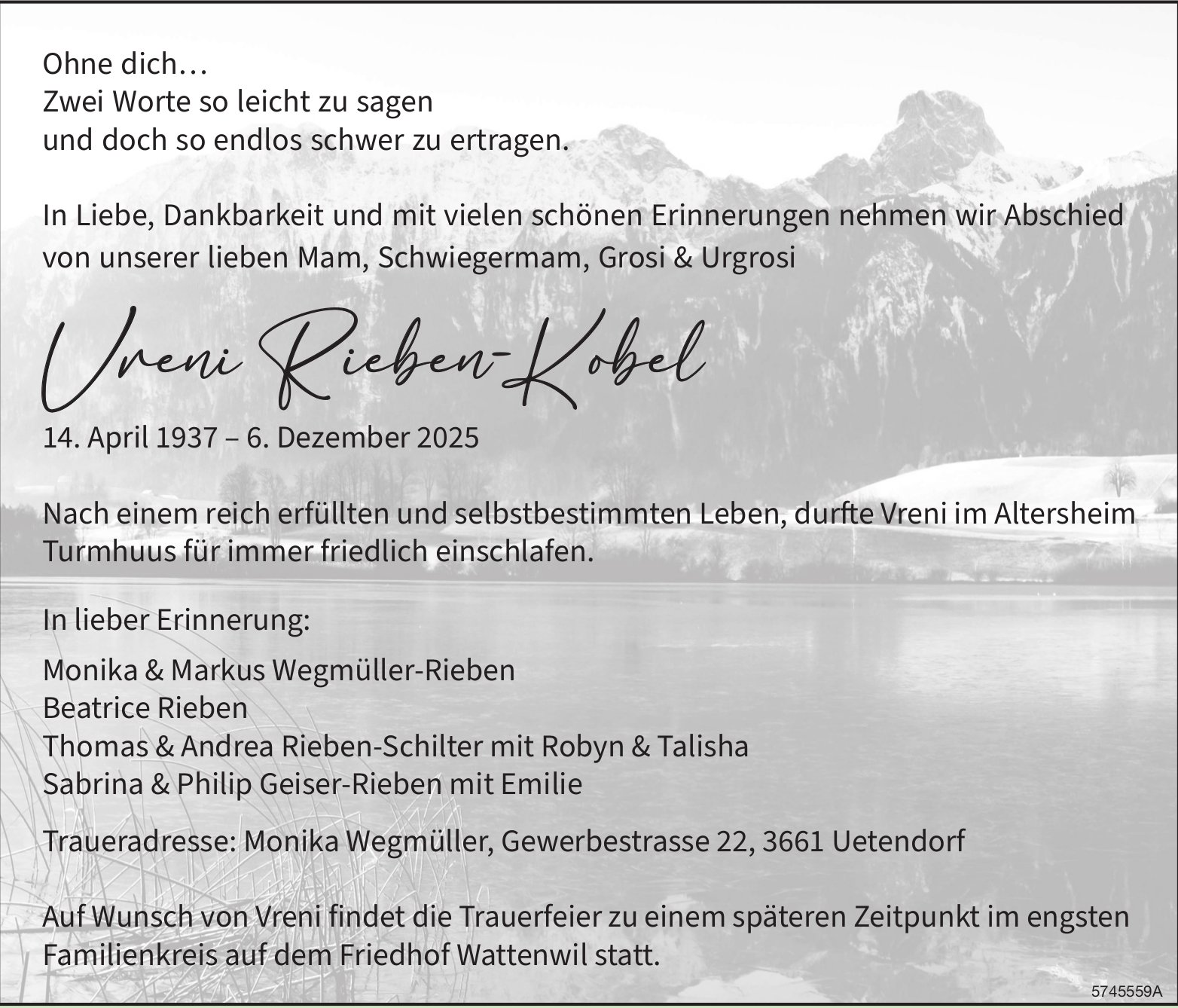 Rieben-Kobel Vreni, Dezember 2025 / TA