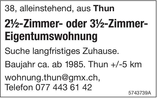 2½-Zimmer- oder 3½-Zimmer- Eigentumswohnung, Thun, zu kaufen gesucht