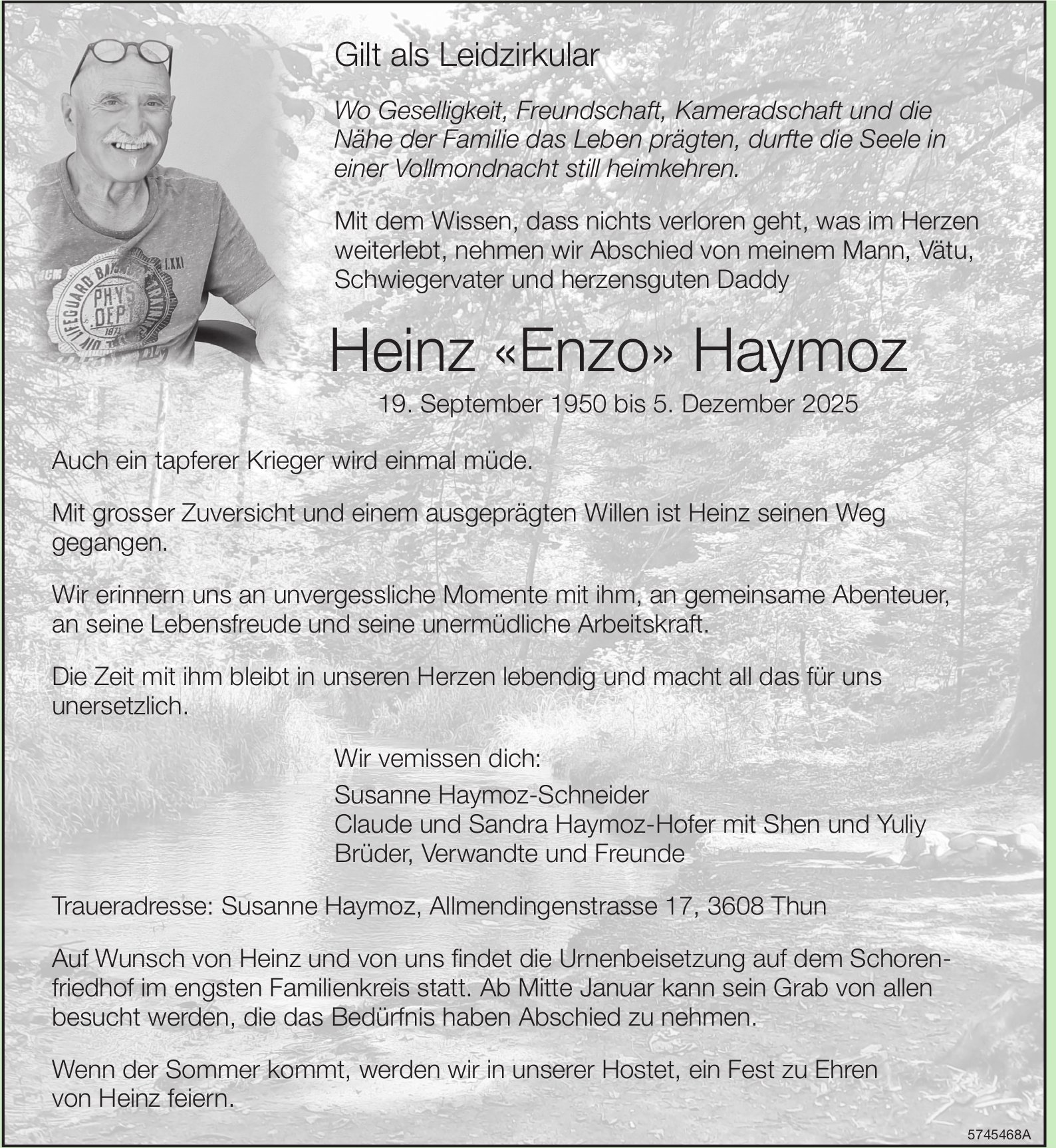 Haymoz Heinz «Enzo», Dezember 2025 / TA