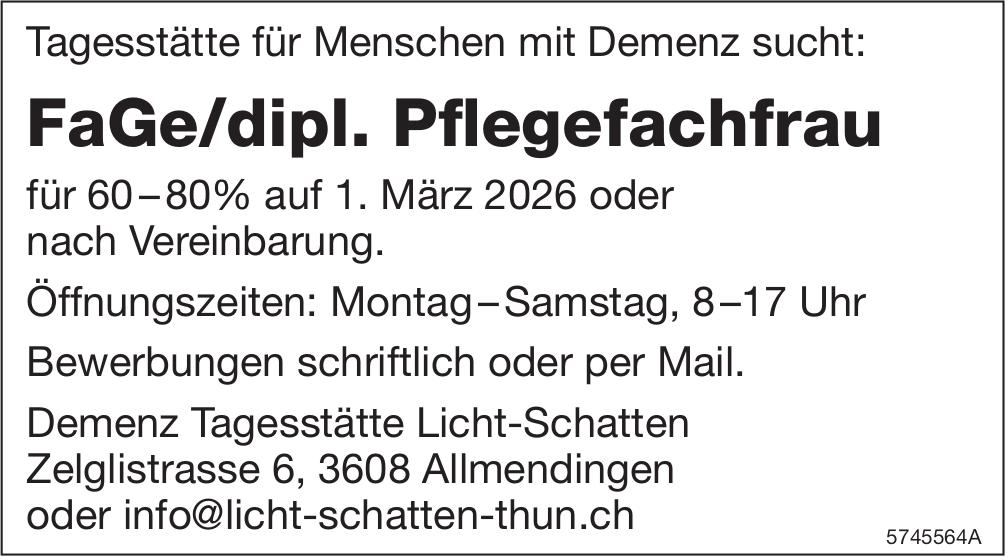 FaGe/dipl. Pflegefachfrau, Demenz Tagesstätte Licht-Schatten, Allmendingen, gesucht