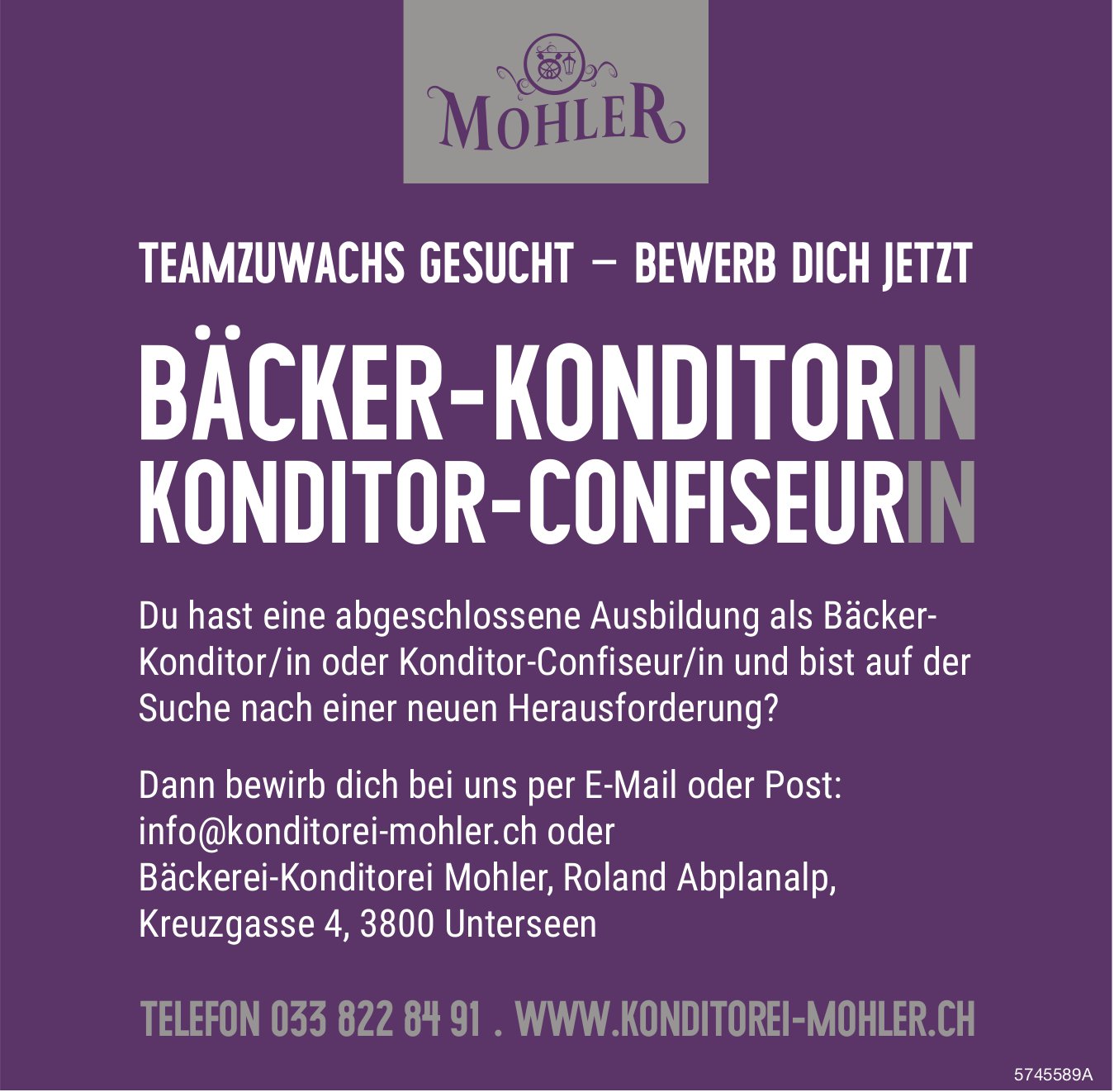 BÄCKER-KONDITORIN, Konditorei Mohler, Unterseen, gesucht