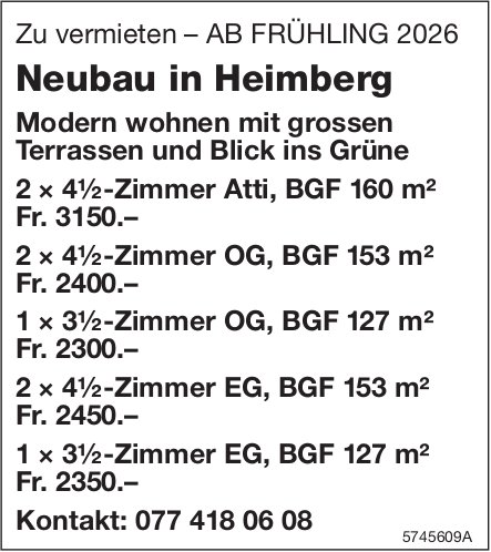 Neubau in Heimberg, zu vermieten
