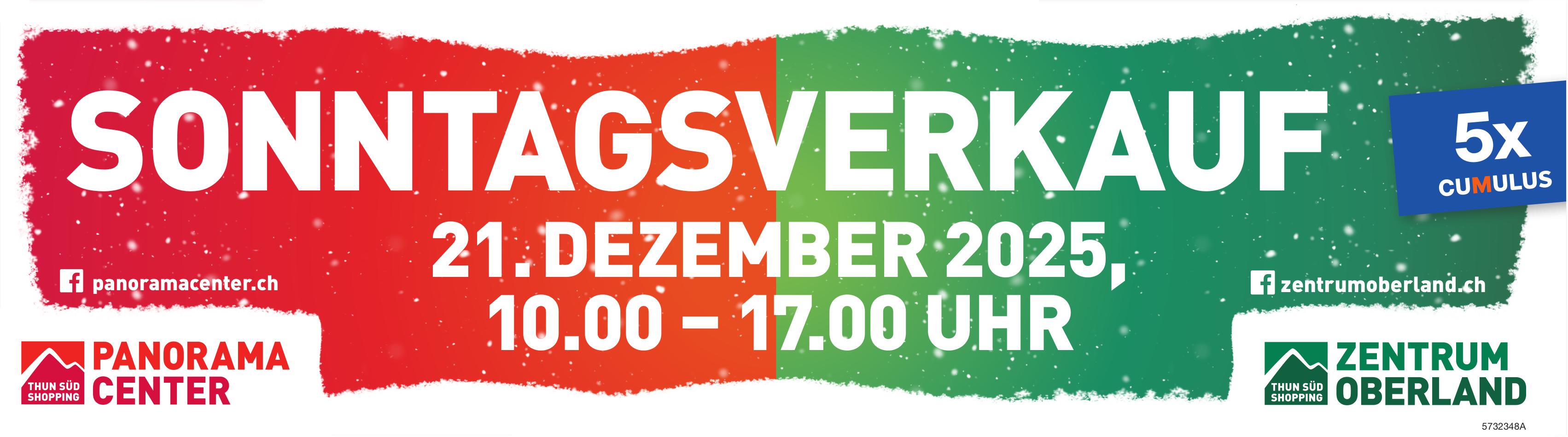 SONNTAGSVERKAUF, 21. Dezember, Zentrum Oberland