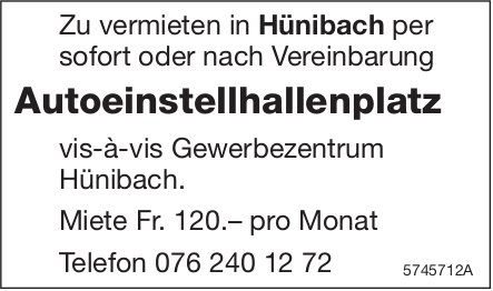 Autoeinstellhallenplatz vis-à-vis Gewerbezentrum Hünibach., zu vermieten