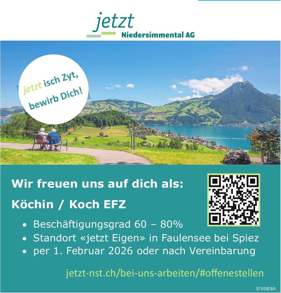 Köchin/Koch Efz, Niedersimmental AG, Spiez, gesucht