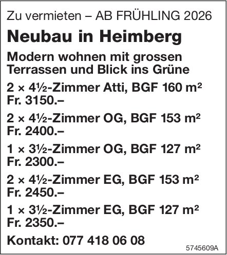 Neubau in Heimberg, zu vermieten