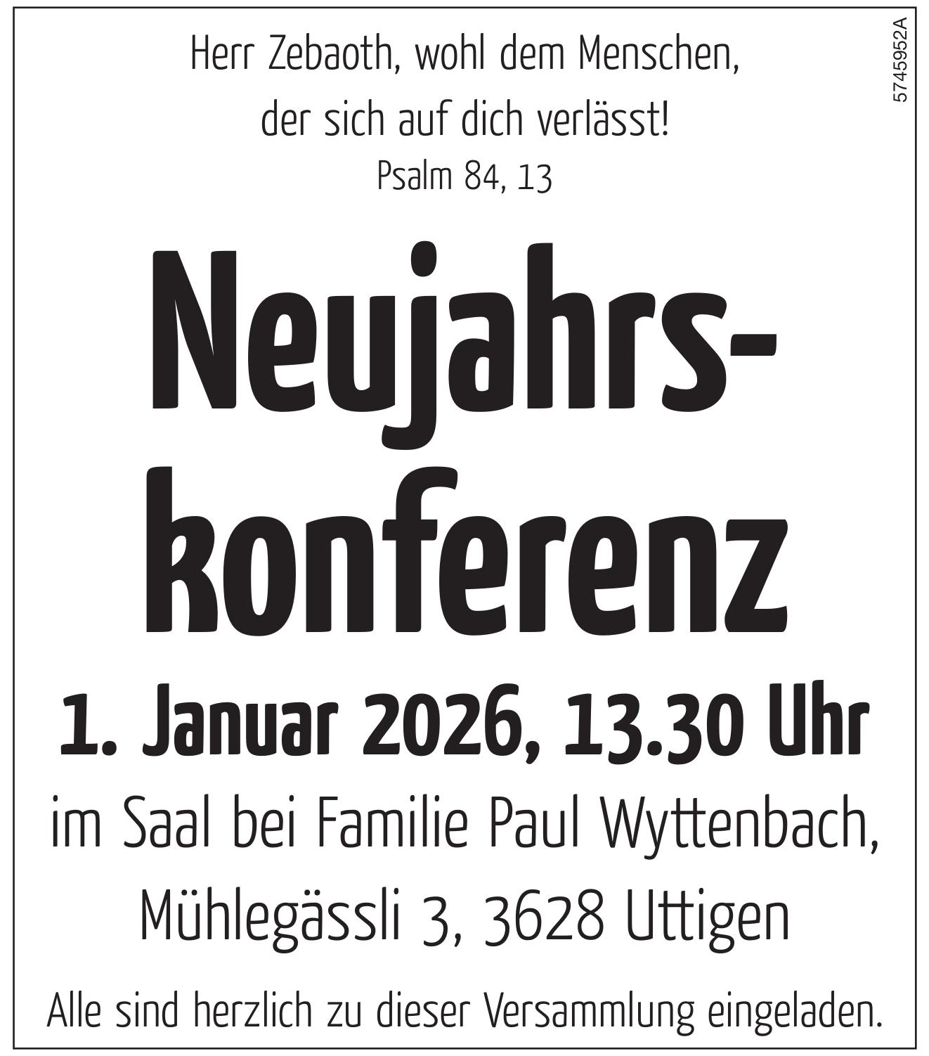Neujahrskonferenz, 1. Januar, im Saal bei Familie Paul Wyttenbach, Uttigen