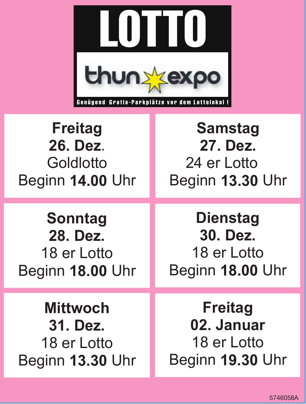 LOTTO, 26. Dezember - 2. Januar, thun expo
