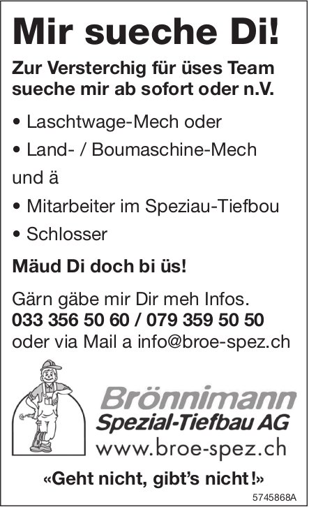 Mir sueche Di!, Spezial-Tiefbau AG, gesucht
