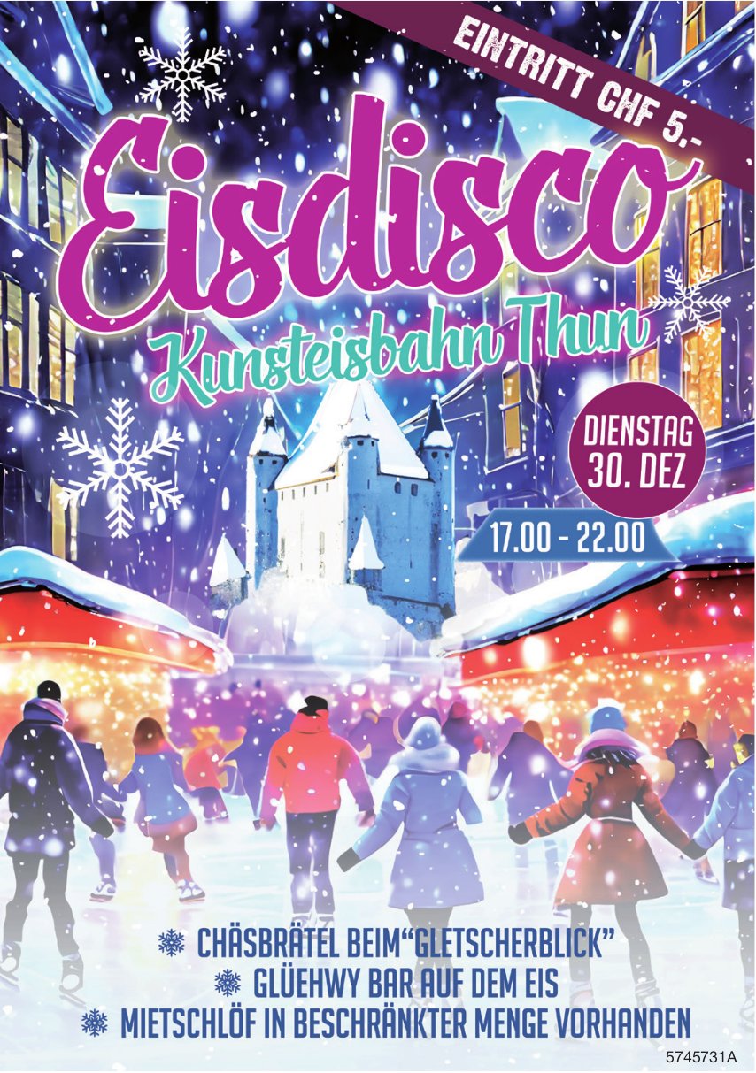 Eisdisco, 30. Dezember, Kunsteisbahn Thun