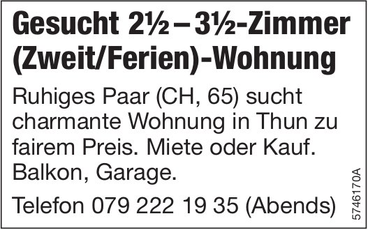 Gesucht 2½–3½-Zimmer (Zweit/Ferien)-Wohnung, Thun, zu verkaufen