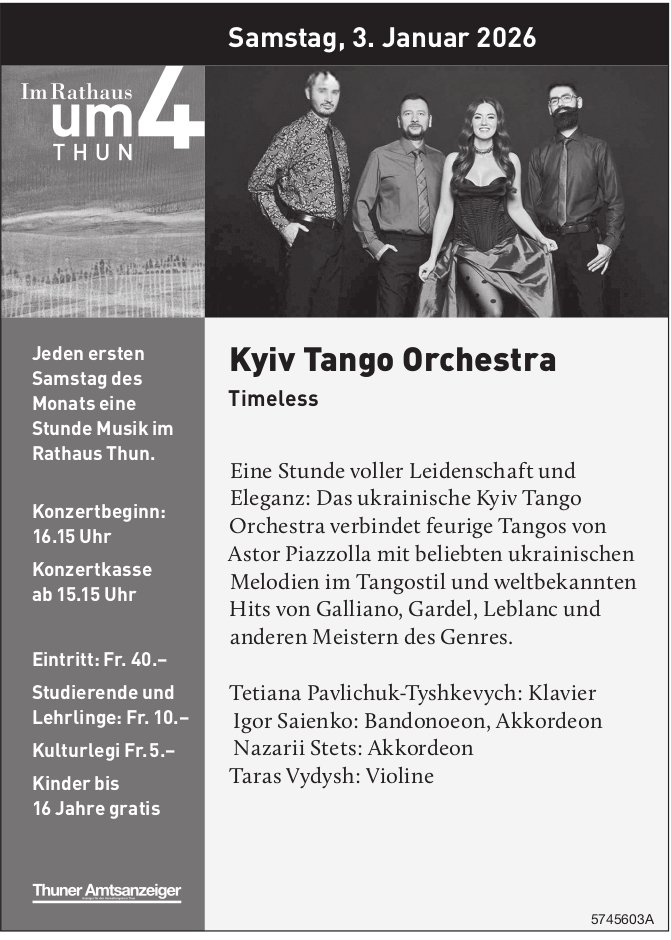 Kyiv Tango Orchestra, 3. Januar, Thun