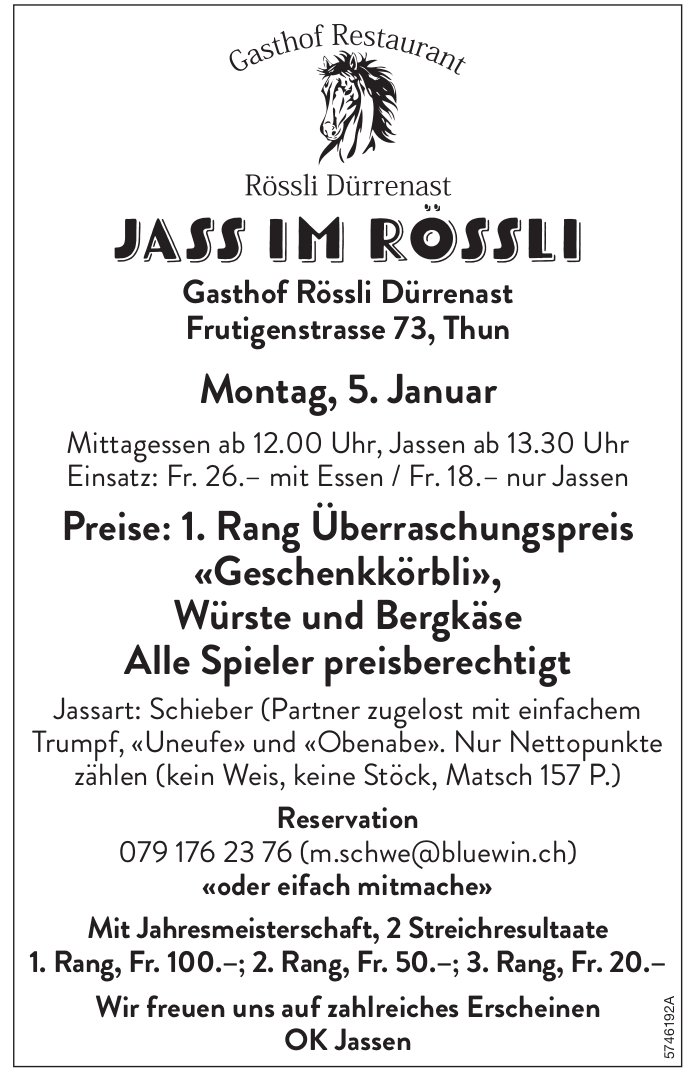 Jass im Rössli, 5. Januar, Thun