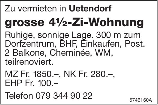 Grosse 4½-Zi-Wohnung, 4½-Zimmer-Wohnung, Uetendorf, zu vermieten